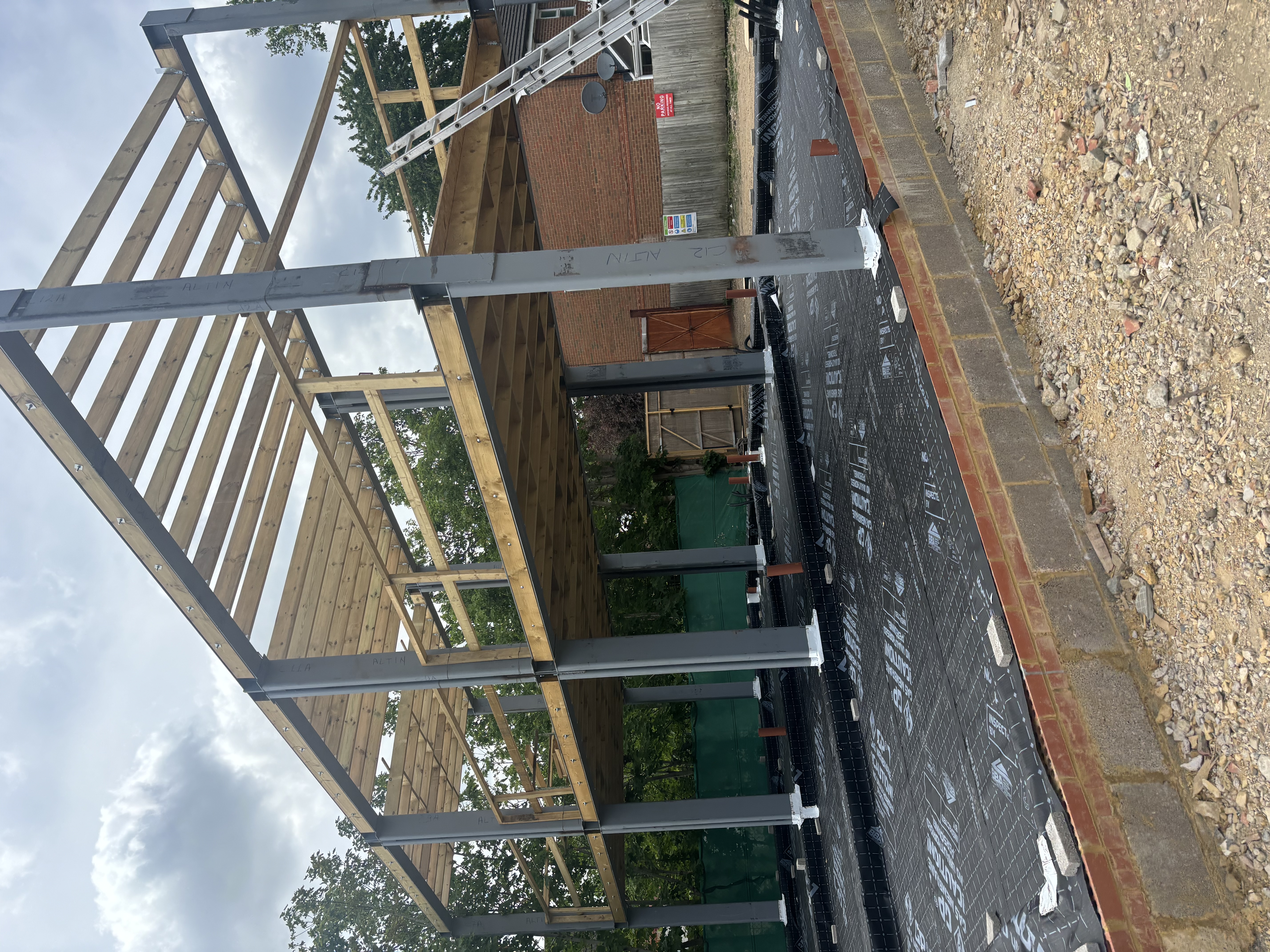 Steel frame apartment block frame erected